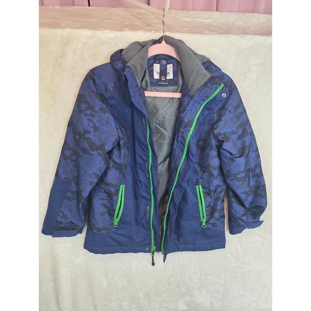 Magellan Outdoors Boys Blue Camo Winter Jacket Hooded Fleece Lined Size Small S